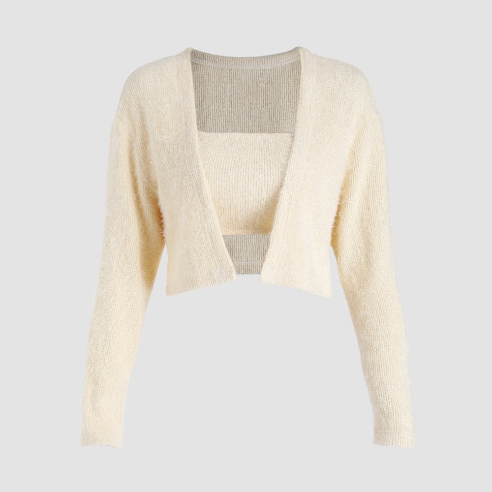 Cream Knitted Set Tube Top & Cardigan
